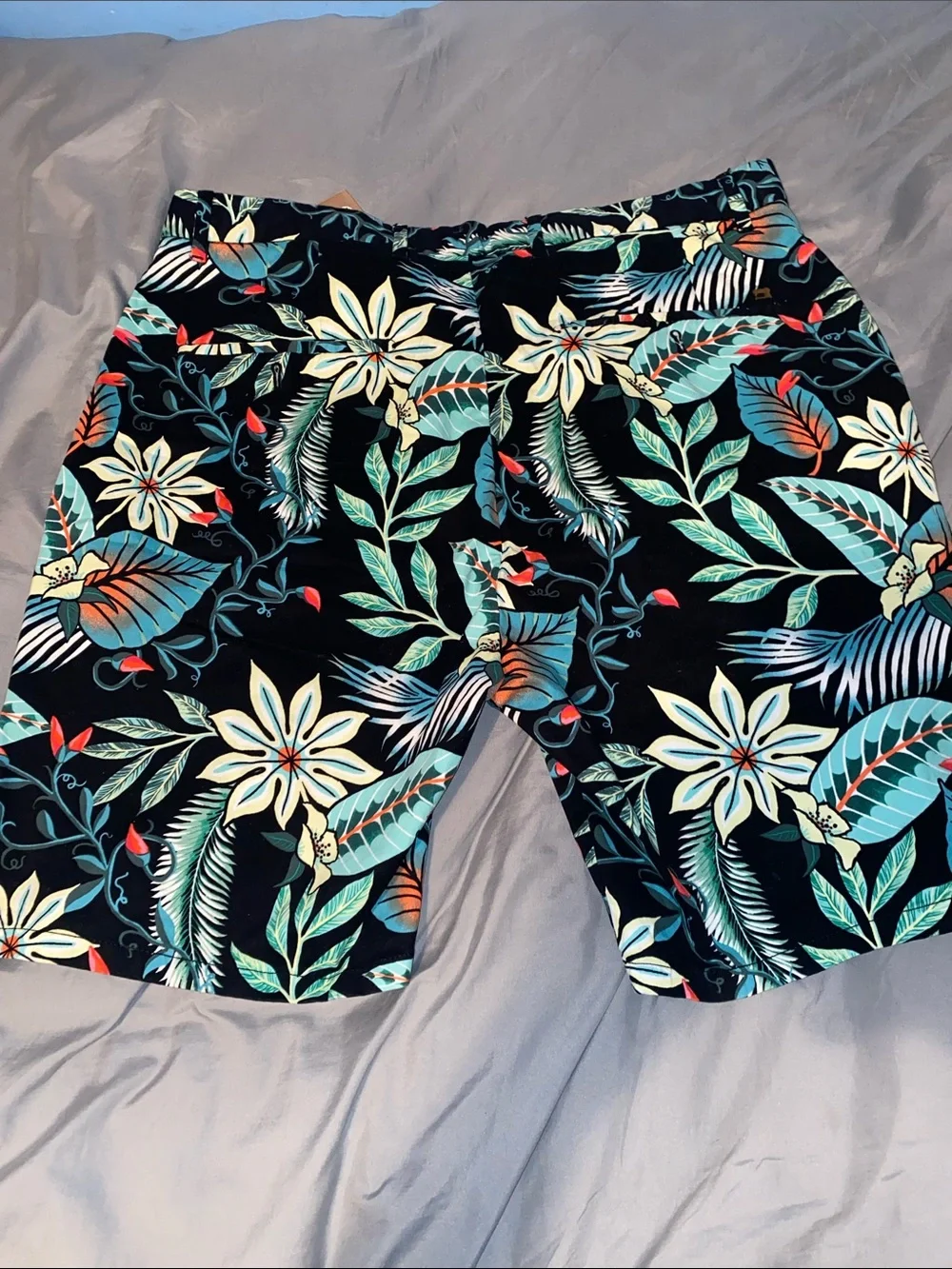 Men's Black Tropical Floral Swim Trunks - Unbranded